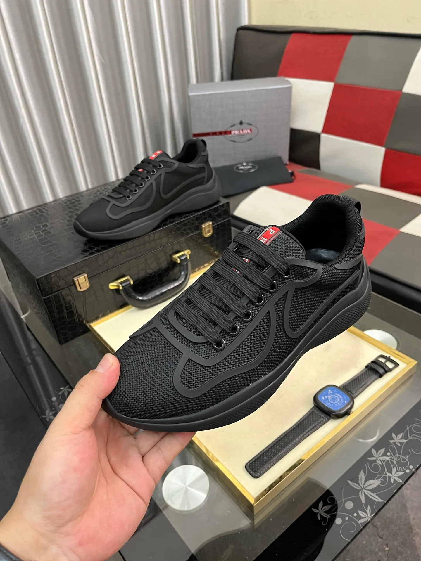 Men's shoes 💰400⌚️⌚️【PRADA】Prada casual shoes, originally developed 1:1, made of high-mercerized cowhide with imported cowhide, silk sheepskin lining, rubber outsole, comfortable and soft on the foot, size: 38-444️⃣Colors available